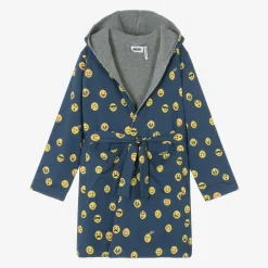Boys Blue Cotton Emoji Dressing Gown