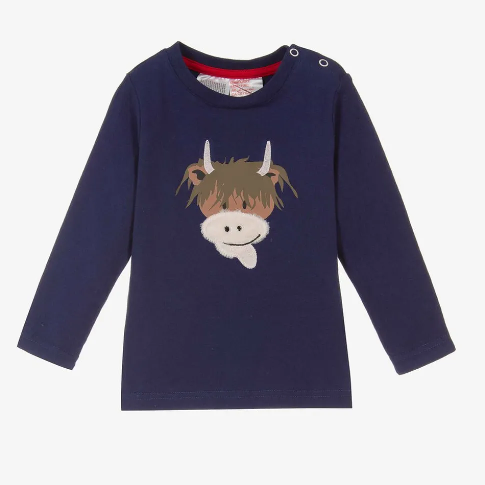 Boys Blue Cotton Highland Cow Top