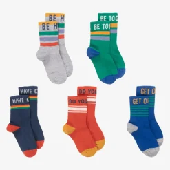 Boys Blue Cotton Knit Socks (5 Pack)