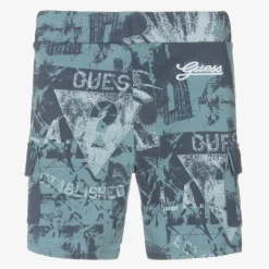 Boys Blue Cotton Palm Tree Cargo Shorts