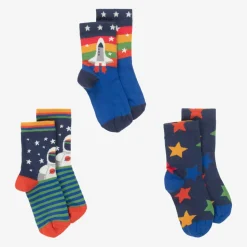 Boys Blue Cotton Space Socks (3 Pack)