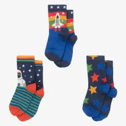 Boys Blue Cotton Space Socks (3 Pack)