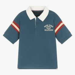 Boys Blue Cotton Varsity Logo Rugby Shirt