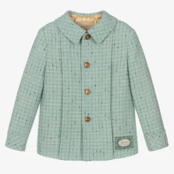 Boys Blue Damier Wool Check Jacket