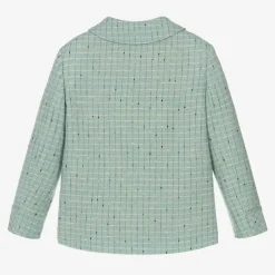 Boys Blue Damier Wool Check Jacket