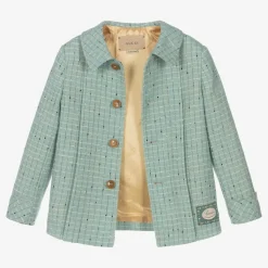 Boys Blue Damier Wool Check Jacket