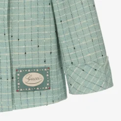 Boys Blue Damier Wool Check Jacket