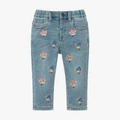 Boys Blue Denim Embroidered Bear Jeans