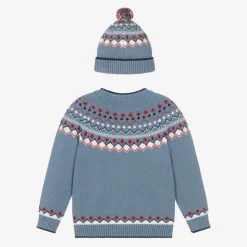 Boys Blue Fair Isle Jumper & Hat Set