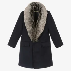 Boys Blue Faux Fur Trim Coat