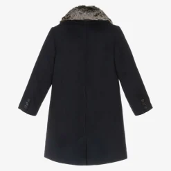 Boys Blue Faux Fur Trim Coat