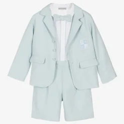 Boys Blue Herringbone Cotton Shorts Suit