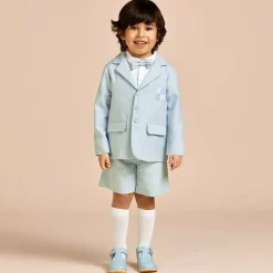 Boys Blue Herringbone Cotton Shorts Suit