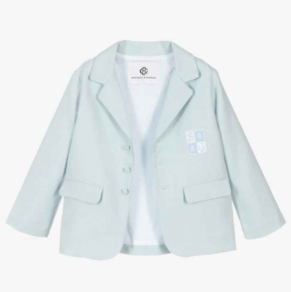 Boys Blue Herringbone Cotton Shorts Suit