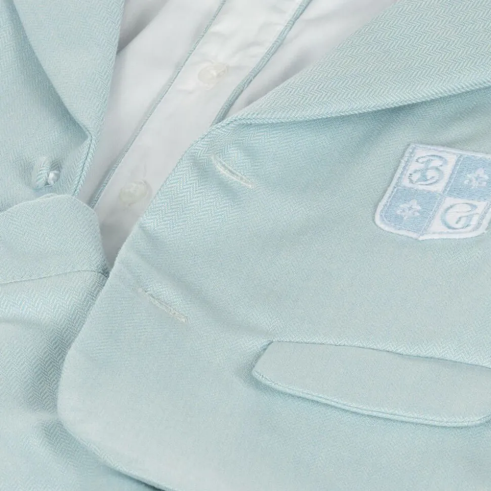 Boys Blue Herringbone Cotton Shorts Suit