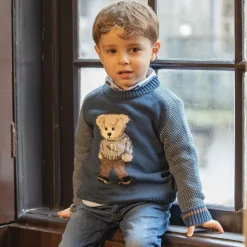 Boys Blue Knitted Teddy Bear Sweater