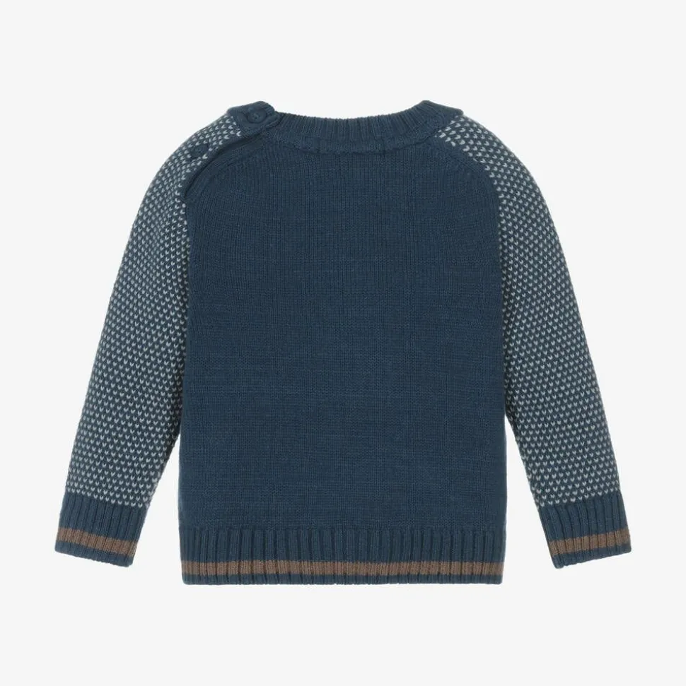 Boys Blue Knitted Teddy Bear Sweater