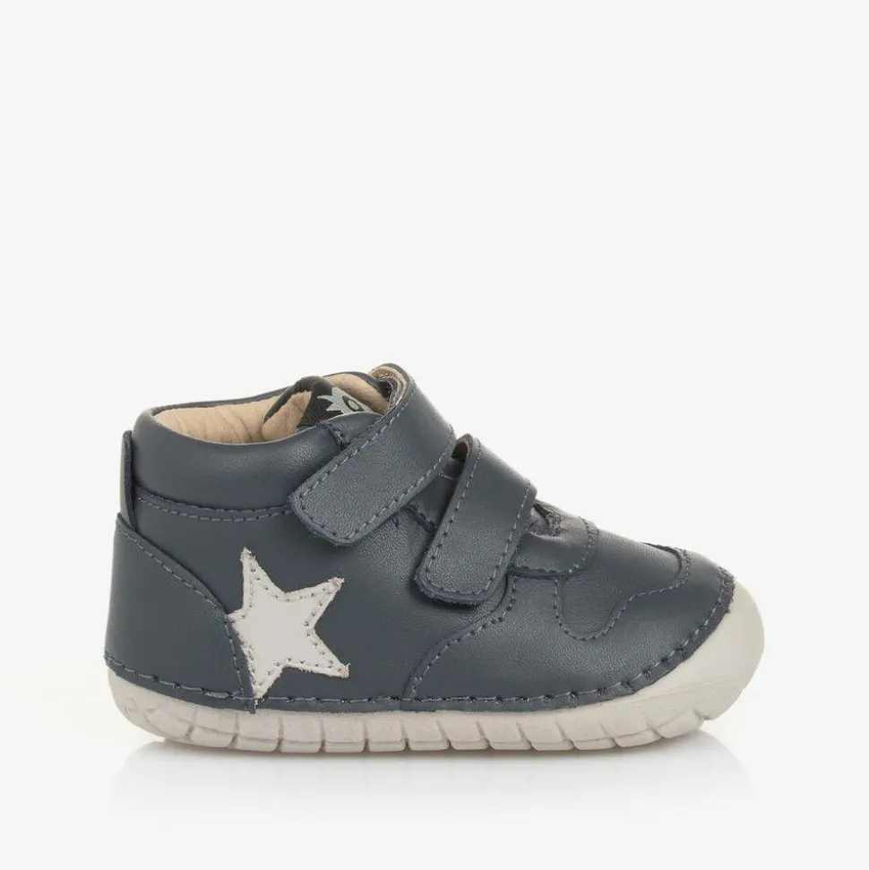 Boys Blue Leather First Walker Shoes
