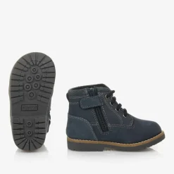 Boys Blue Leather Lace-Up Boots