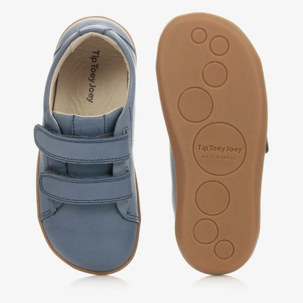 Boys Blue Leather Velcro Trainers