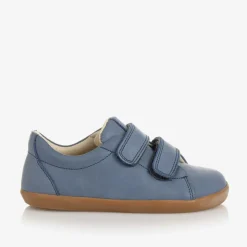 Boys Blue Leather Velcro Trainers