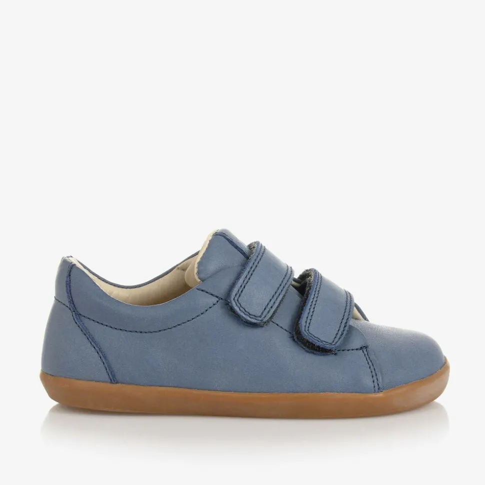 Boys Blue Leather Velcro Trainers