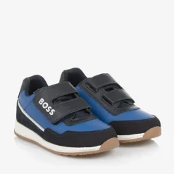 Boys Blue Leather Velcro Trainers