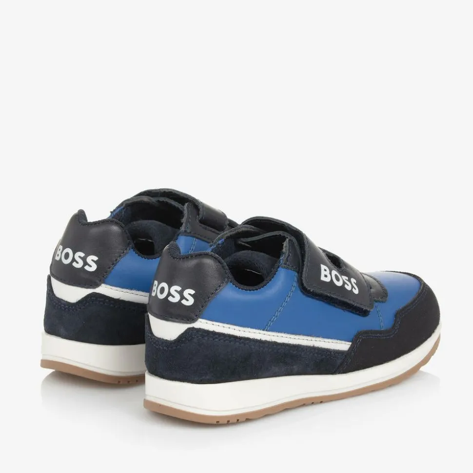 Boys Blue Leather Velcro Trainers