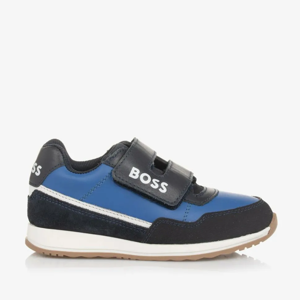 Boys Blue Leather Velcro Trainers