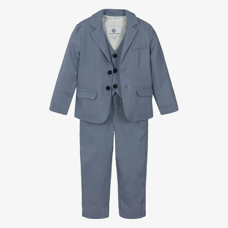 Boys Blue Linen Waistcoat Suit