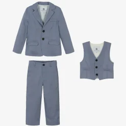 Boys Blue Linen Waistcoat Suit