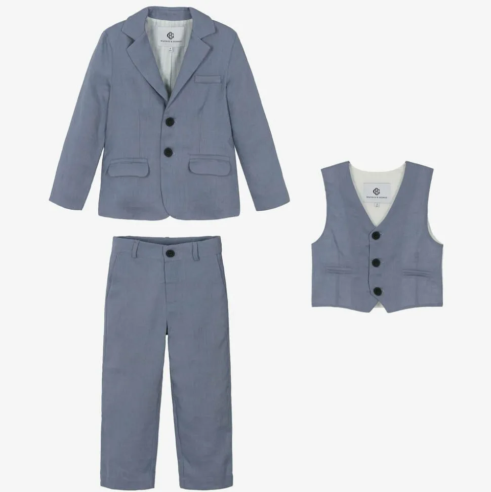 Boys Blue Linen Waistcoat Suit