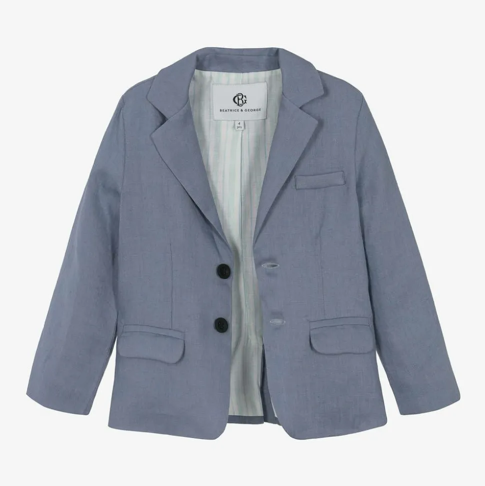 Boys Blue Linen Waistcoat Suit