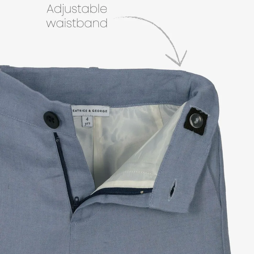 Boys Blue Linen Waistcoat Suit