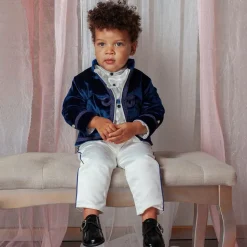 Boys Blue Satin & Velvet Suit