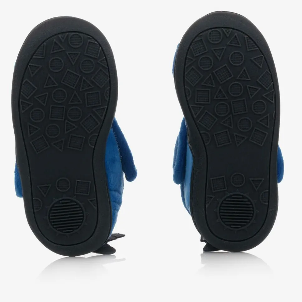 Boys Blue Shark Velcro Slippers
