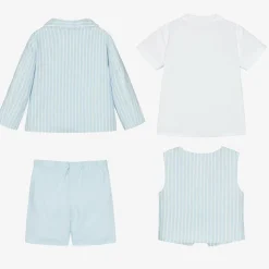 Boys Blue Stripe Cotton & Linen Shorts Suit