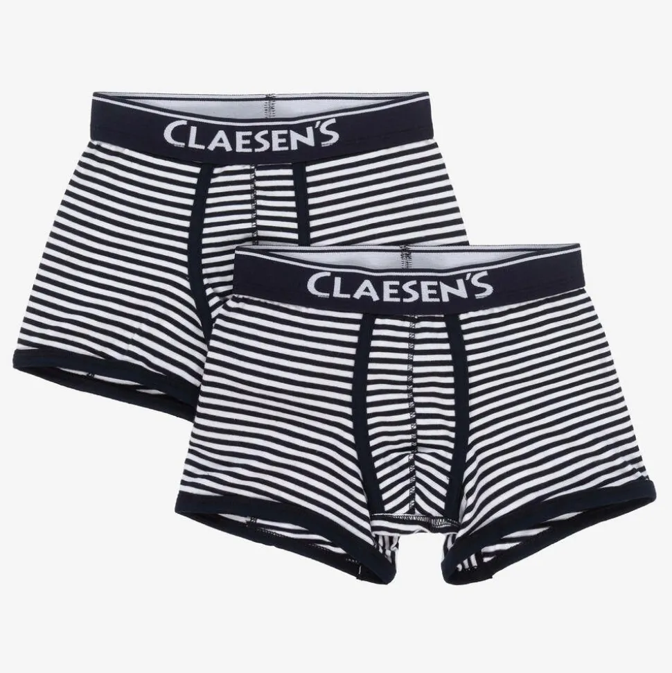 Boys Blue Stripe Cotton Boxers (2 Pack)