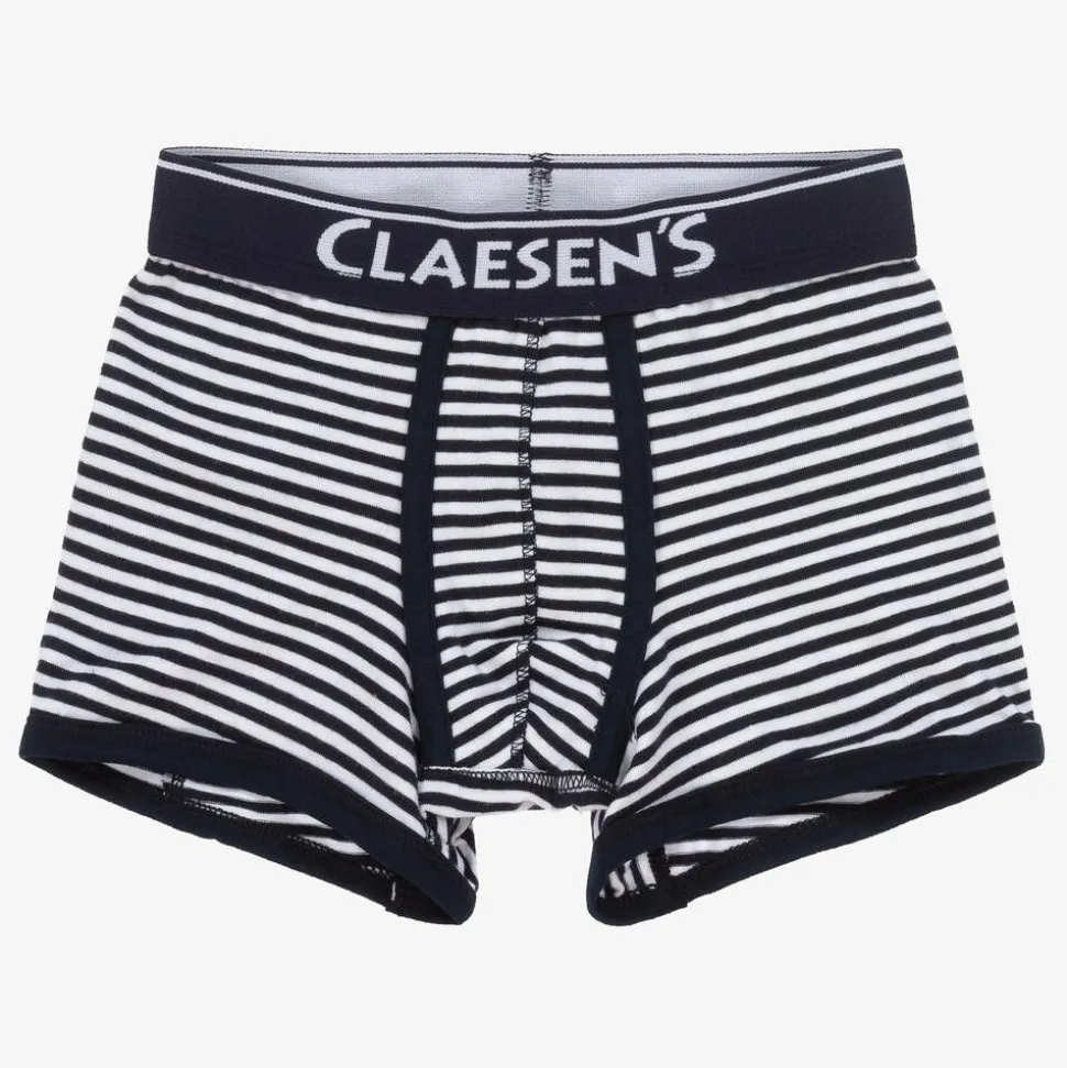 Boys Blue Stripe Cotton Boxers (2 Pack)