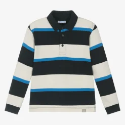 Boys Blue Striped Cotton Polo Shirt