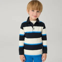 Boys Blue Striped Cotton Polo Shirt