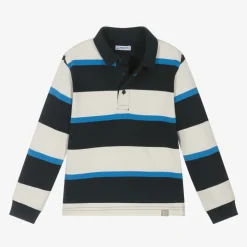 Boys Blue Striped Cotton Polo Shirt