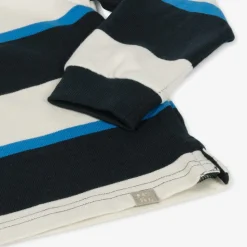 Boys Blue Striped Cotton Polo Shirt