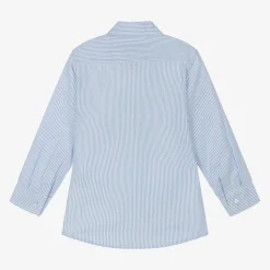 Boys Blue Striped Panel Cotton Shirt