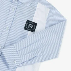 Boys Blue Striped Panel Cotton Shirt