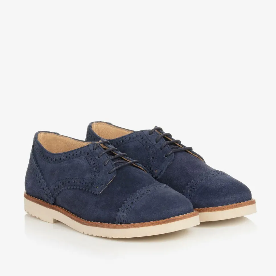 Boys Blue Suede Leather Brogue Shoes