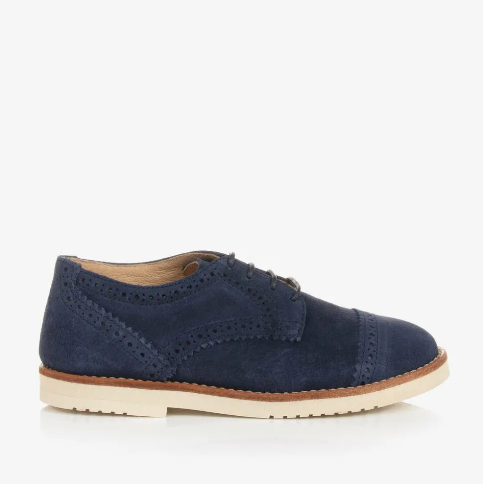 Boys Blue Suede Leather Brogue Shoes