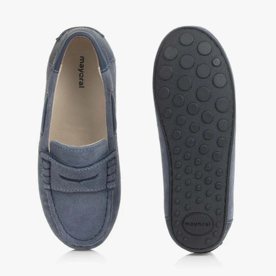 Boys Blue Suede Leather Moccasins