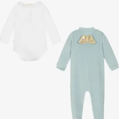 Boys Blue Velour Angel Wings Babygrow Set
