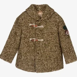 Boys Brown & Green Wool Coat
